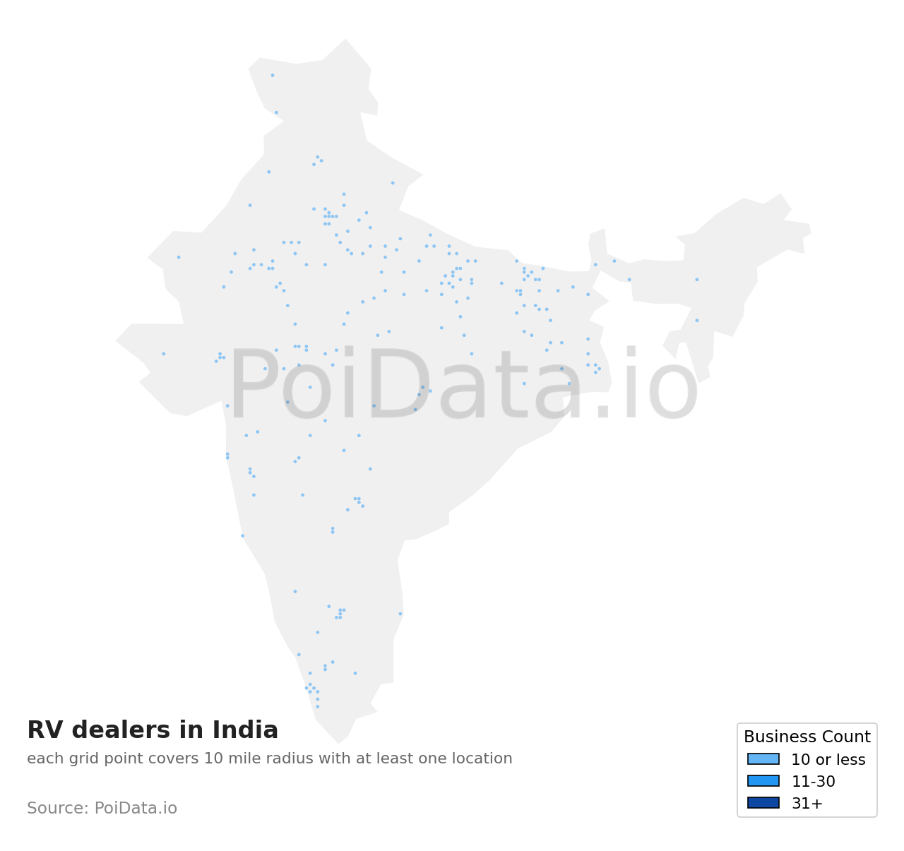 RV dealer density map for India