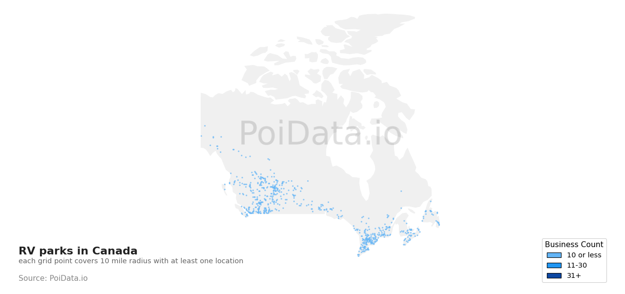 RV park density map for Nova Scotia, Canada