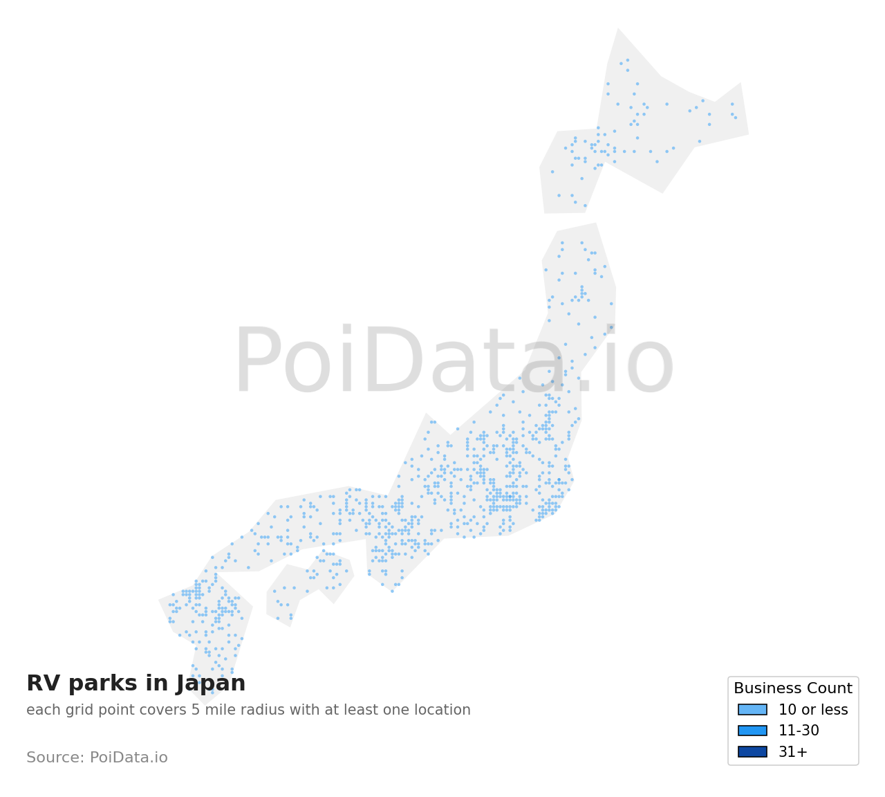 RV park density map for Motoyoshi District, Miyagi, Japan