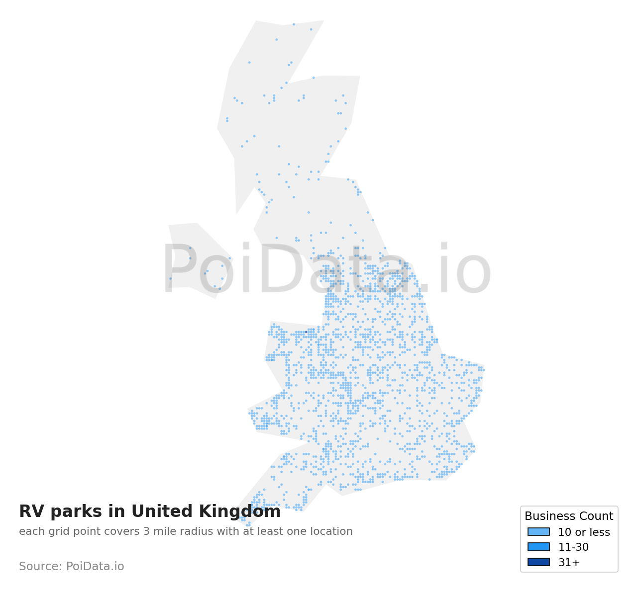 RV park density map for United Kingdom
