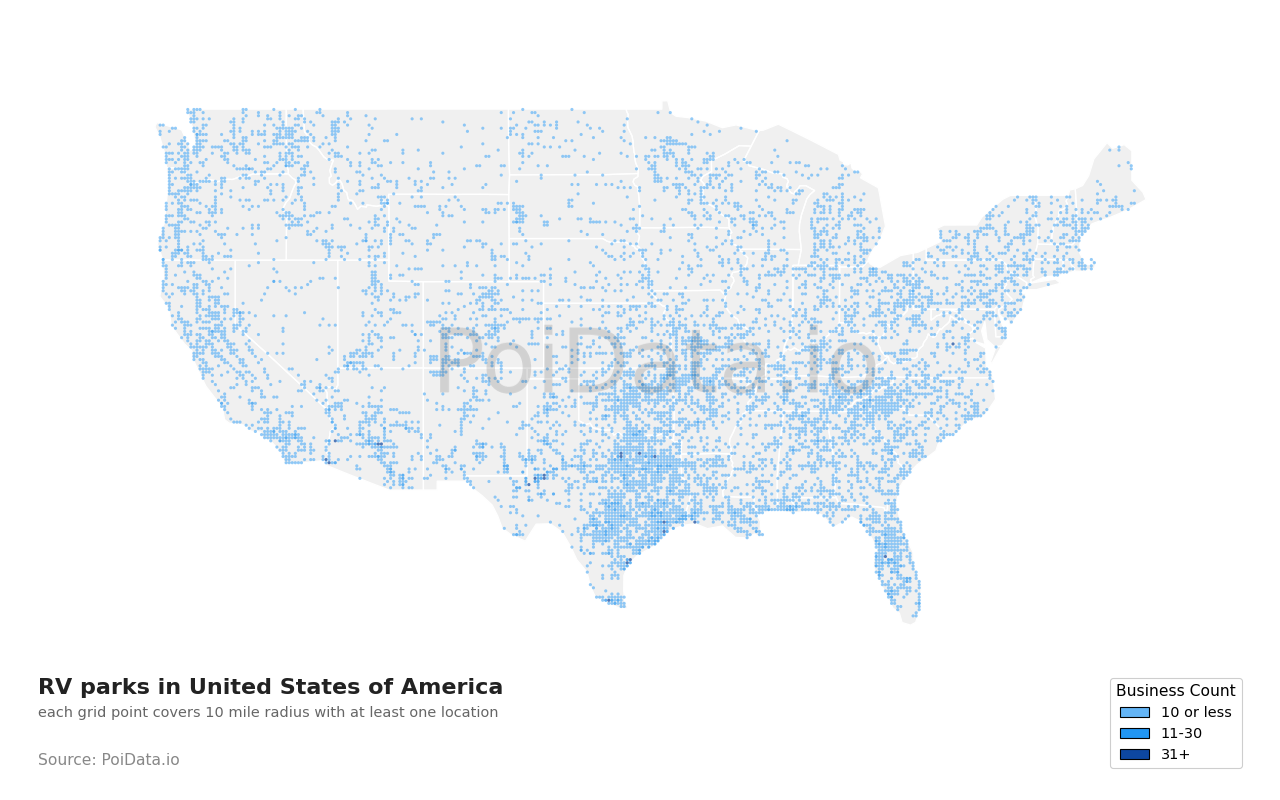 RV park density map for Pennsylvania, United States