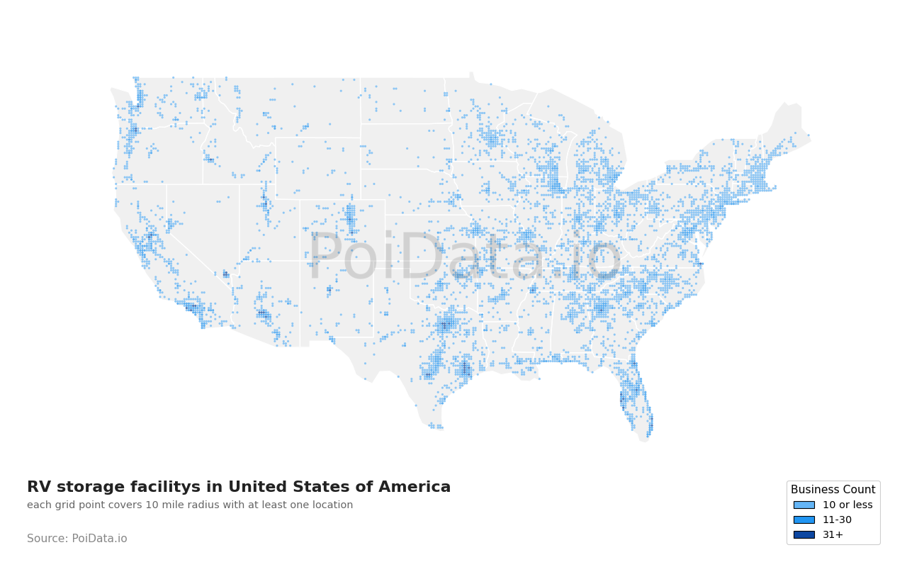 RV storage facility density map for Tennessee, United States