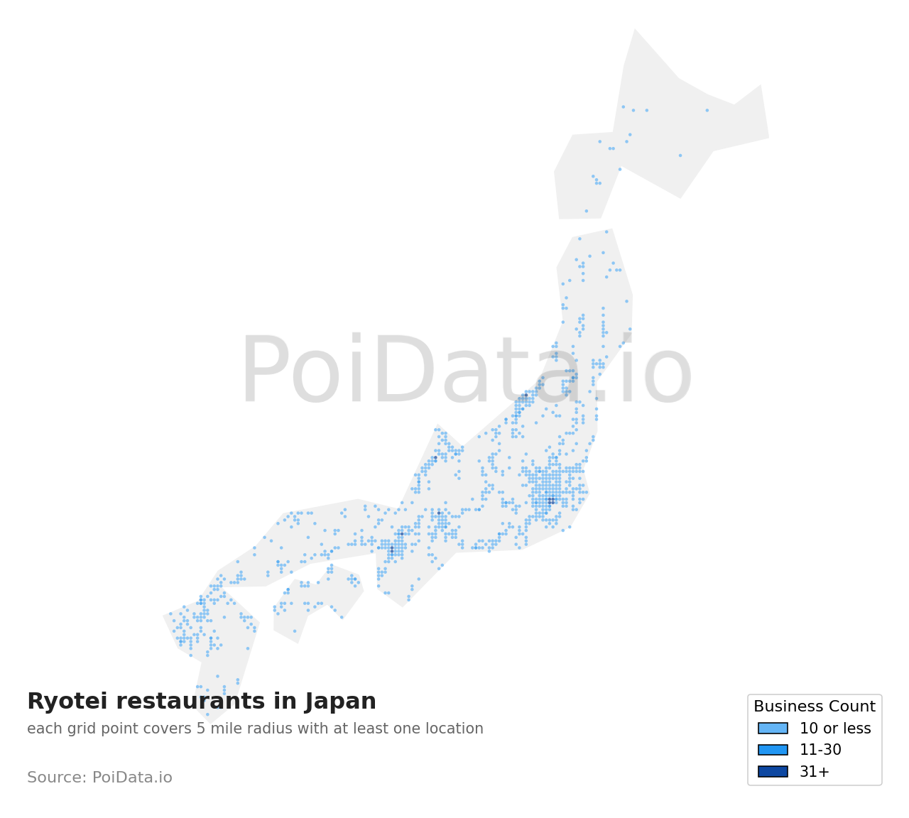 Ryotei restaurant density map for Japan