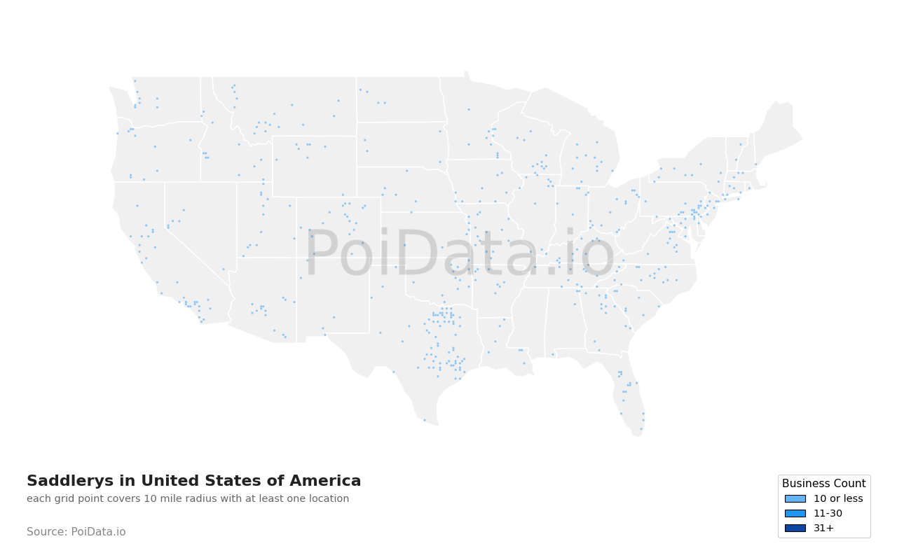 Saddlery density map for United States