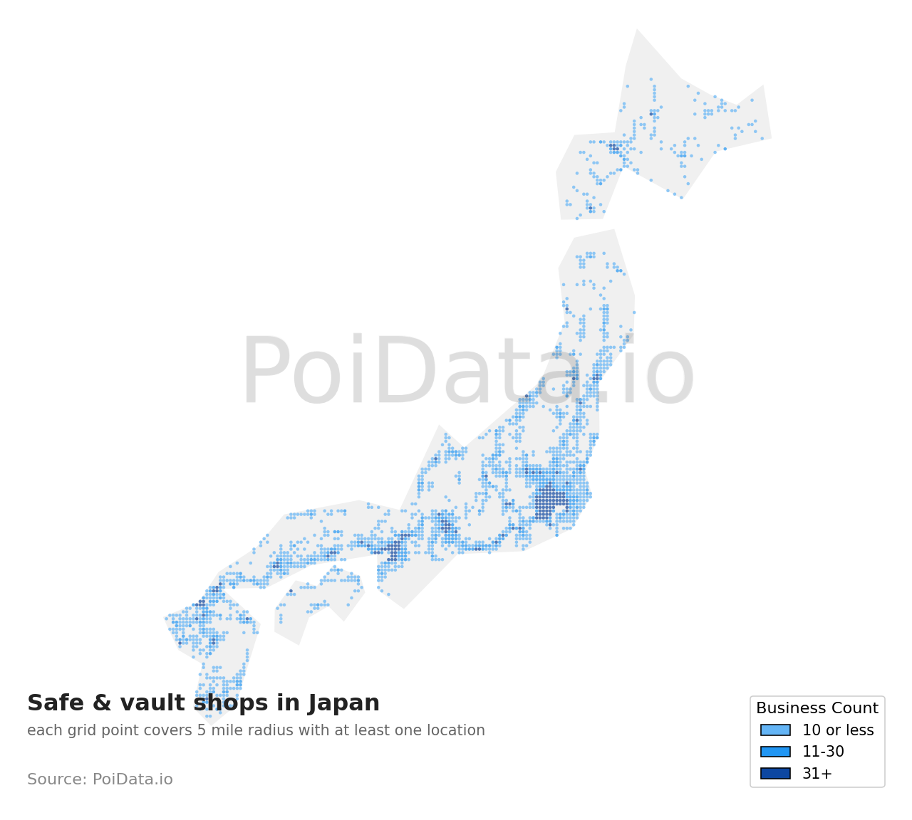 Safe & vault shop density map for Iyo District, Ehime, Japan