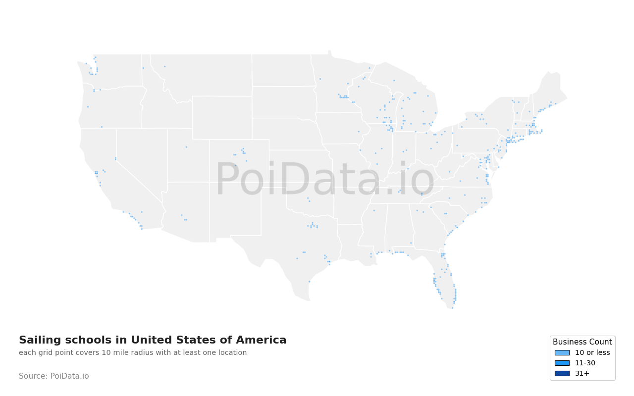 Sailing school density map for United States