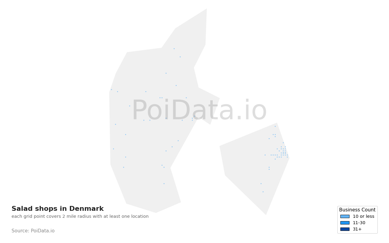 Salad shop density map for Denmark