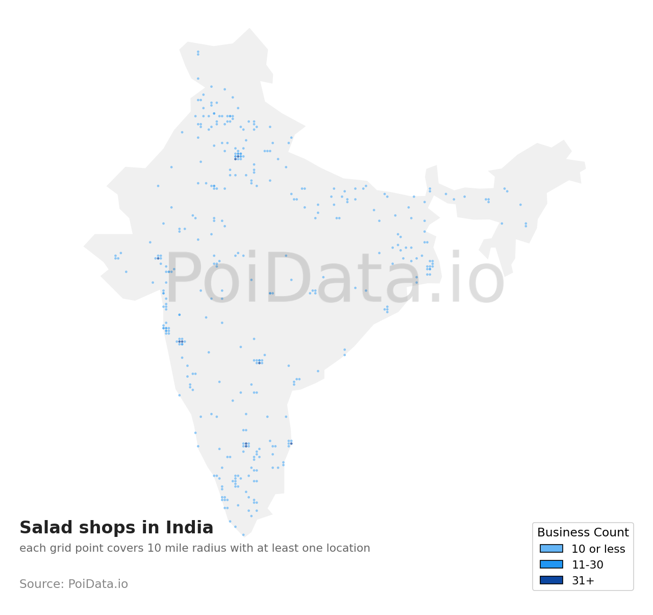 Salad shop density map for India