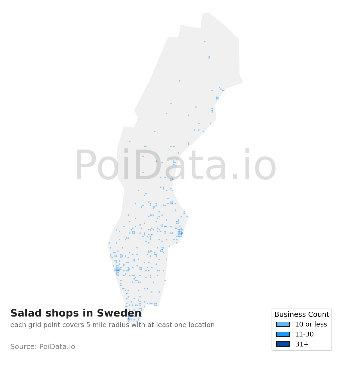 Salad shop density map for Sweden