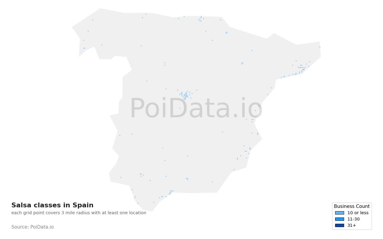 Salsa classes density map for Spain