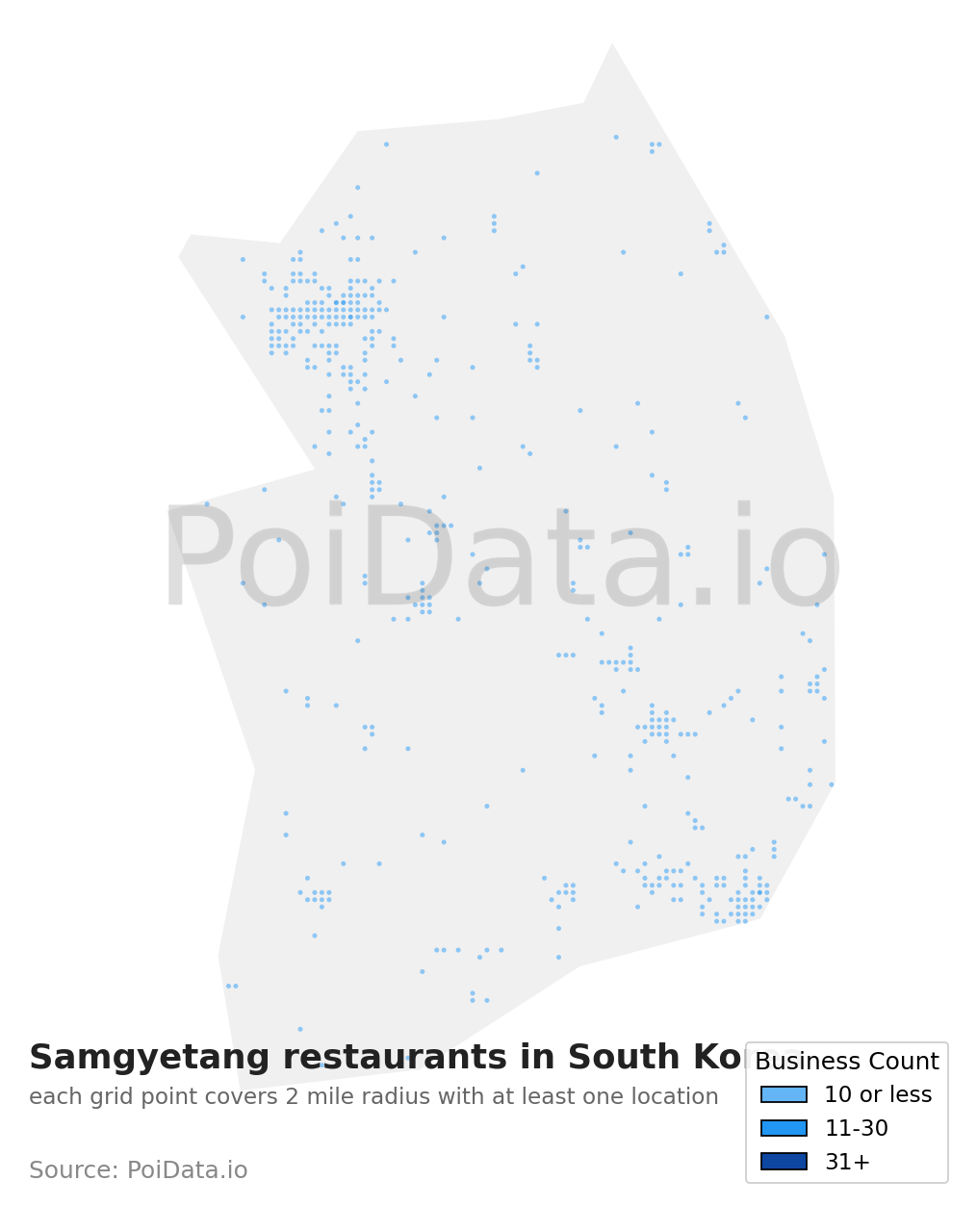 Samgyetang restaurant density map for South Korea