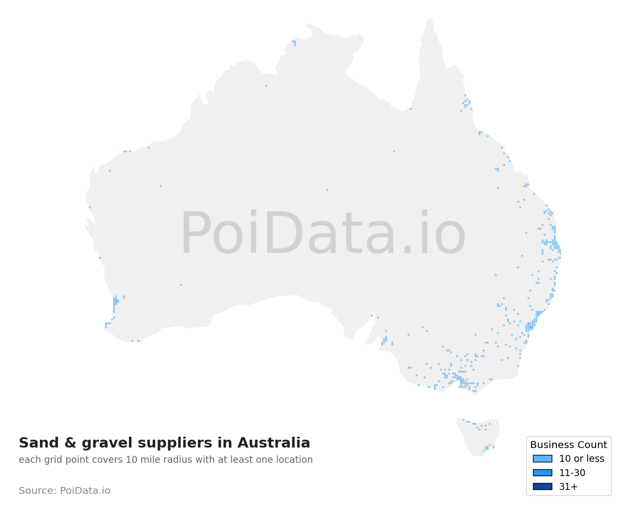 Sand & gravel supplier density map for New South Wales, Australia