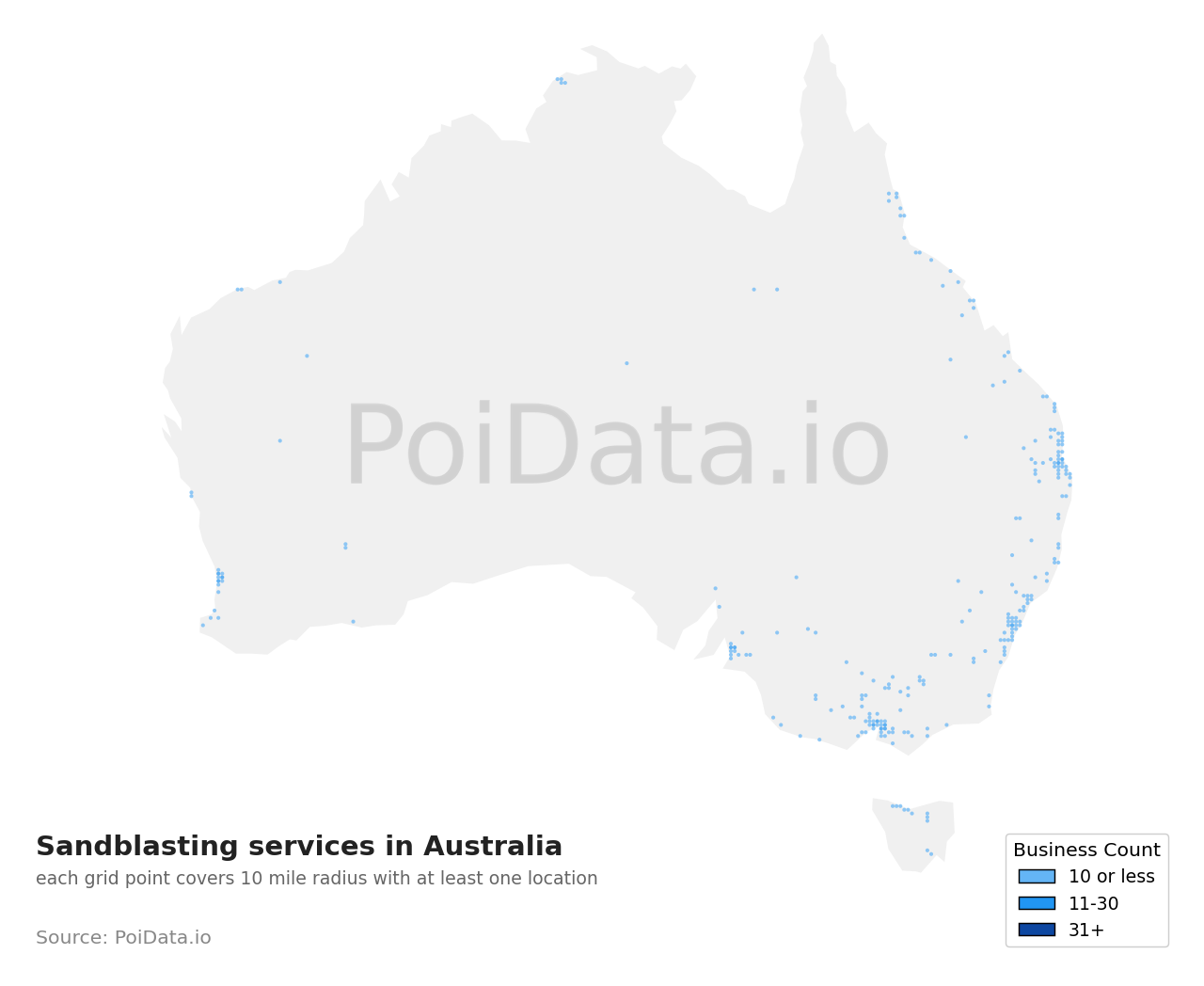 Sandblasting service density map for Australia