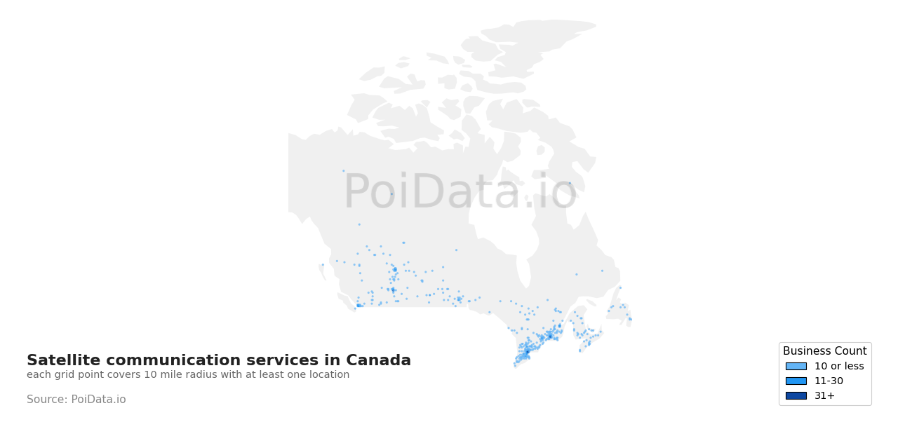Satellite communication service density map for Canada