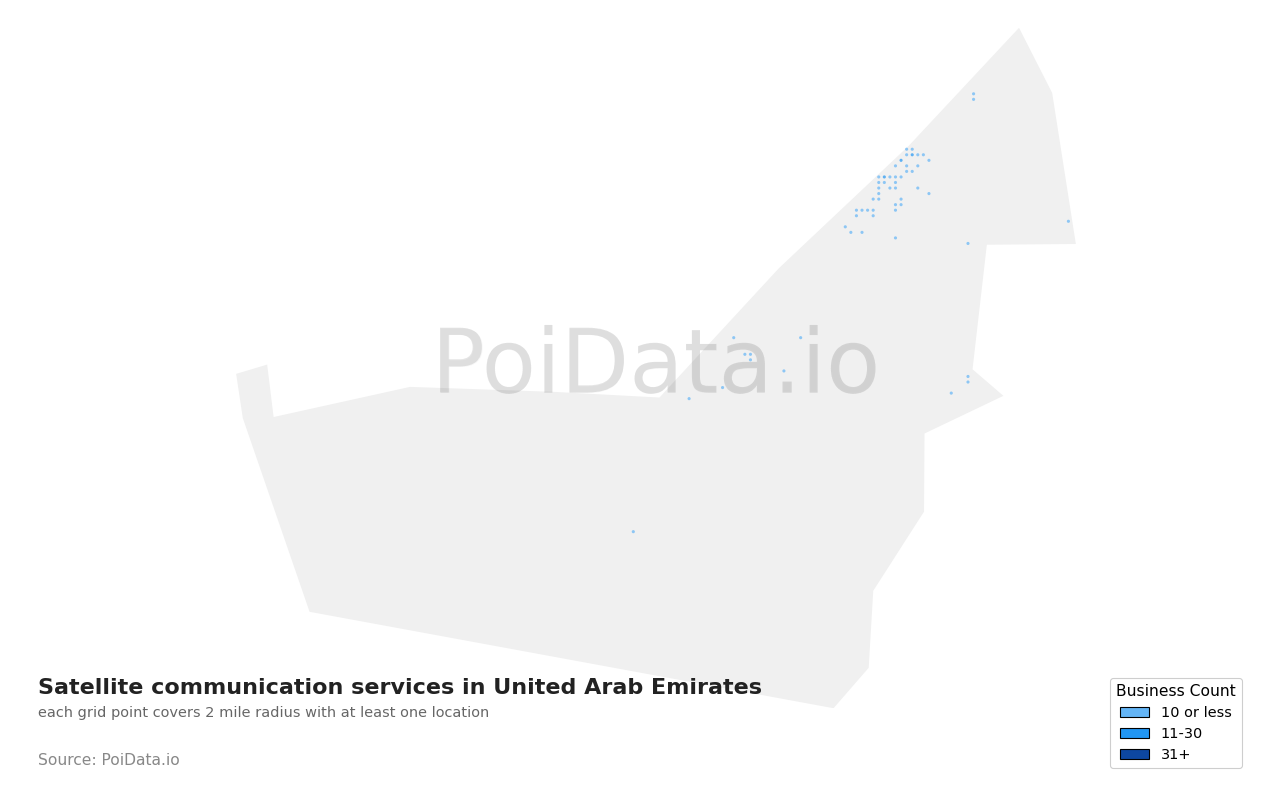 Satellite communication service density map for United Arab Emirates