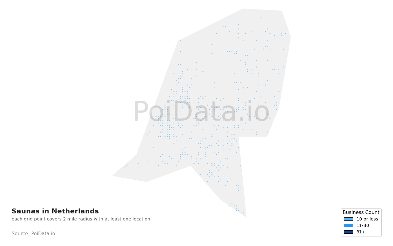 Sauna density map for Netherlands