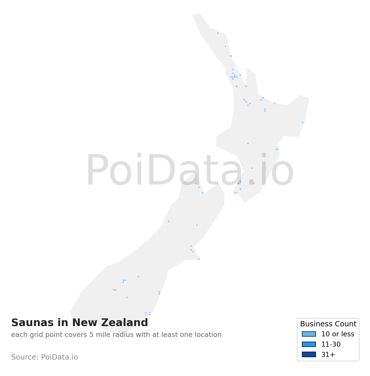 Sauna density map for New Zealand
