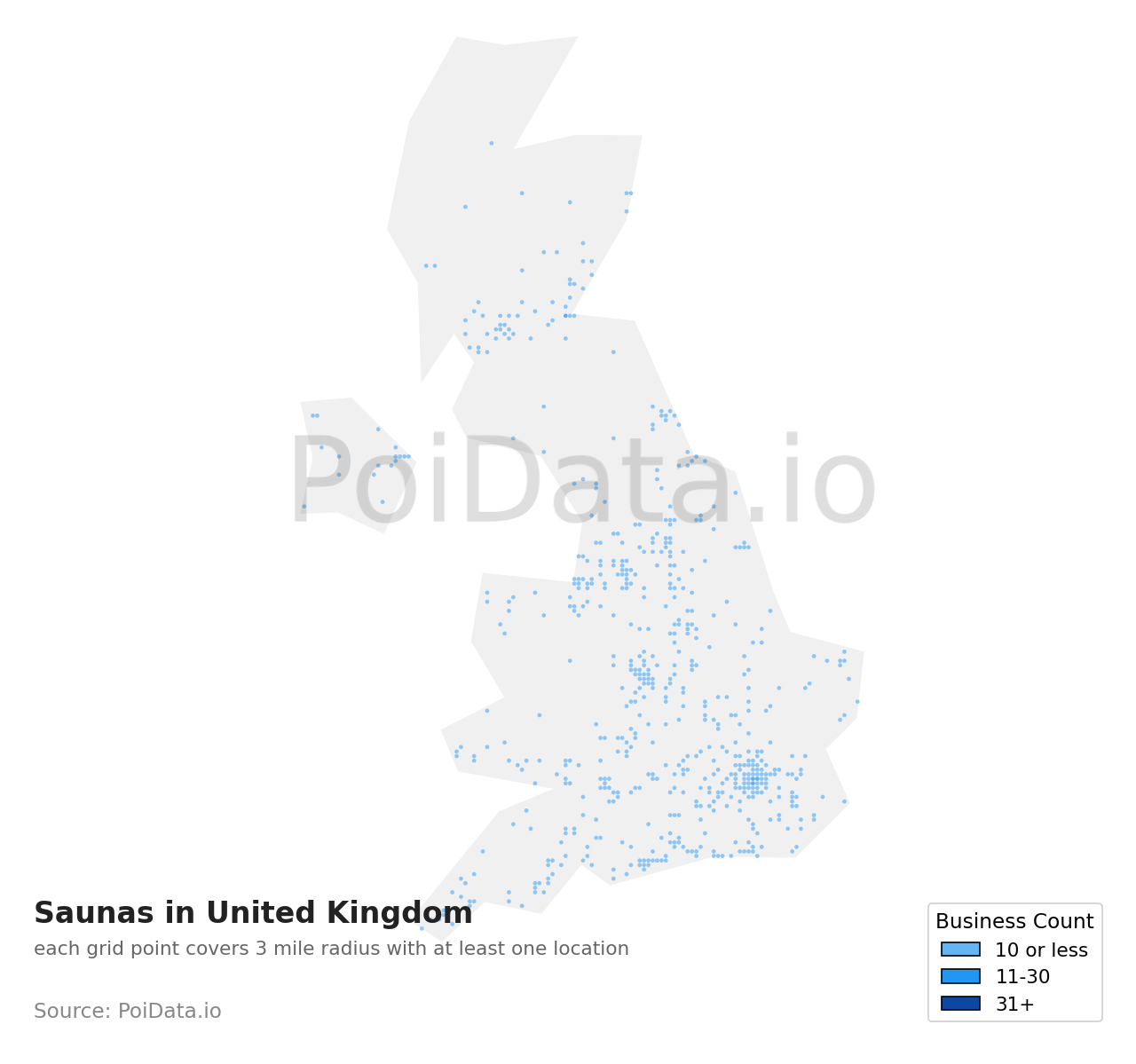 Sauna density map for United Kingdom
