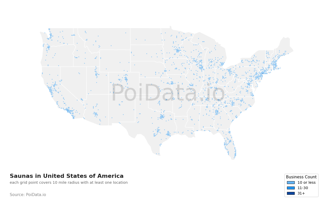 Sauna density map for California, United States
