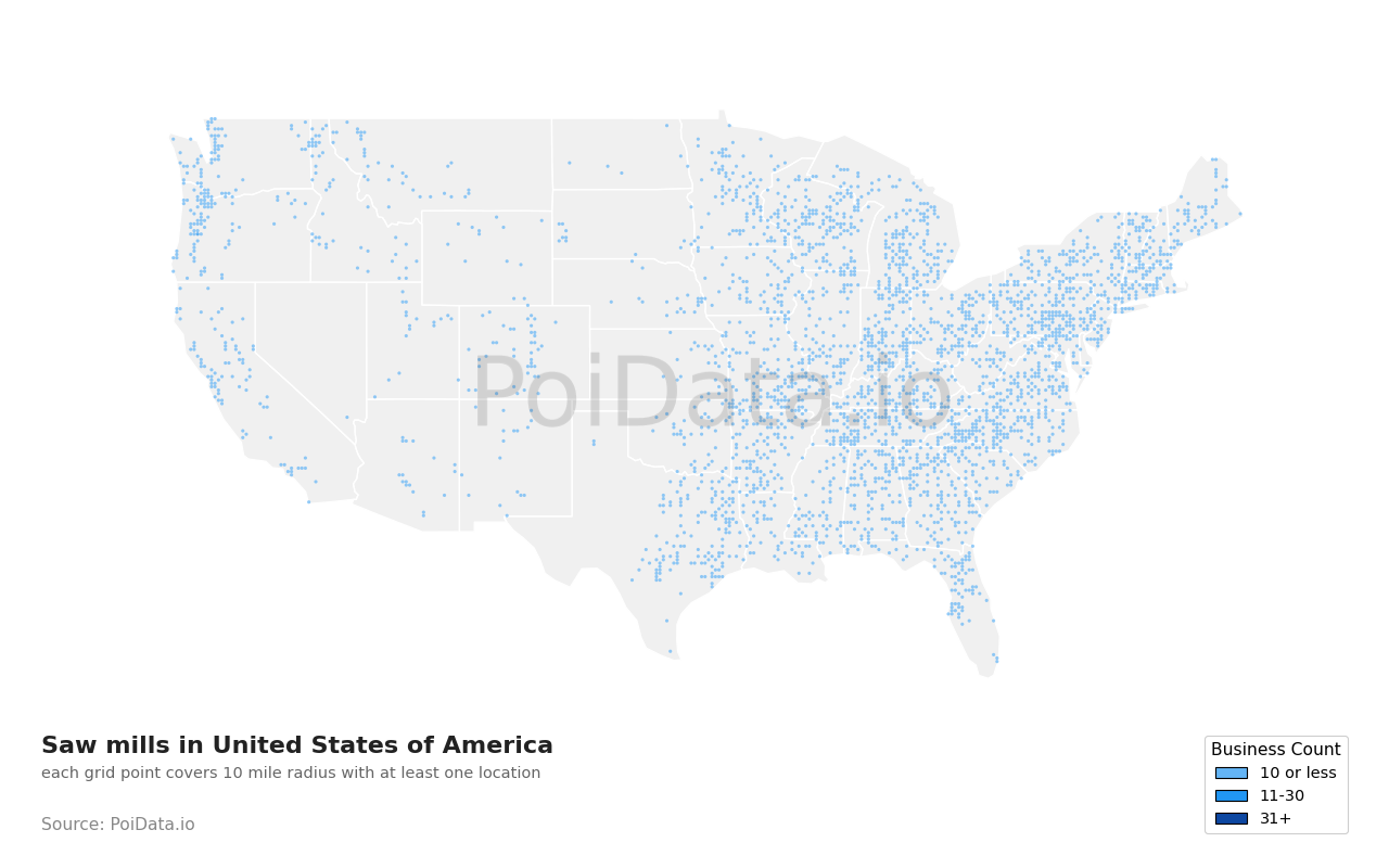 Saw mill density map for United States