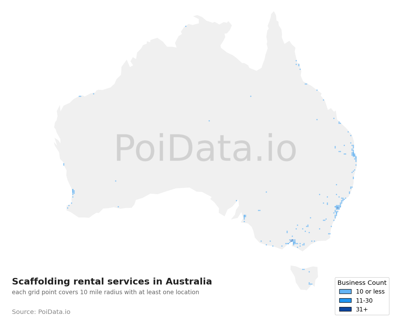 Scaffolding rental service density map for VIC, Australia