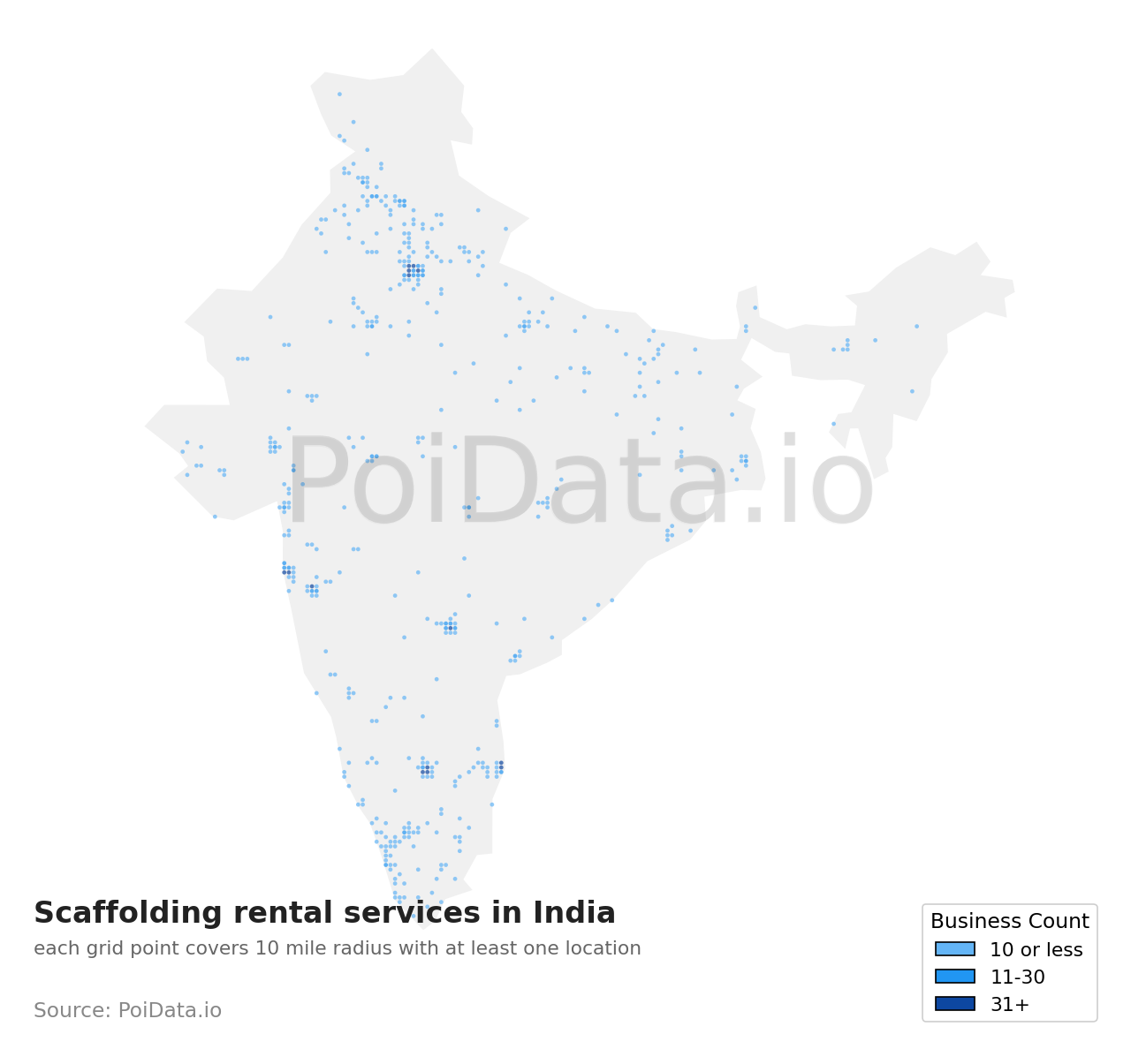 Scaffolding rental service density map for India