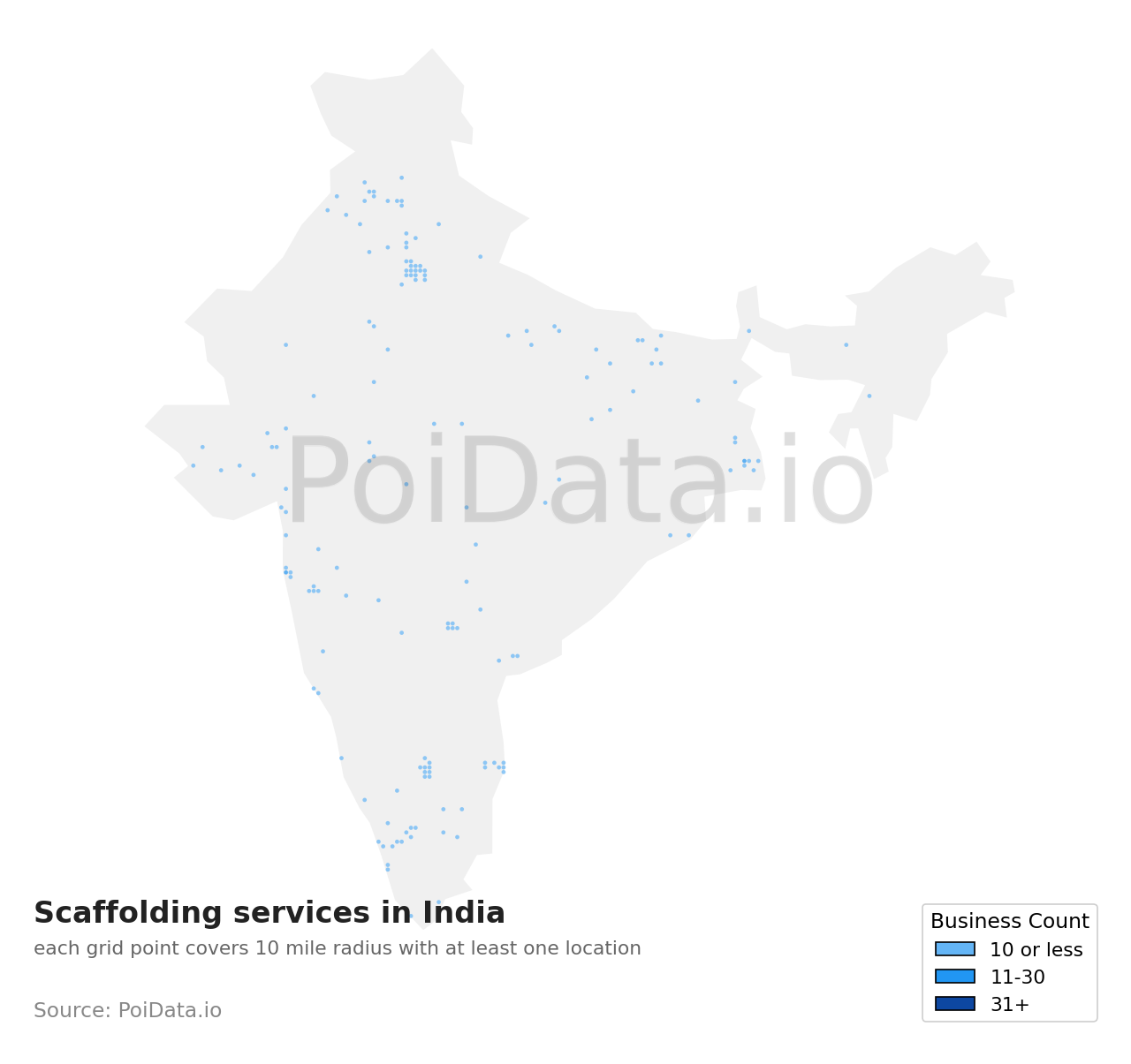 Scaffolding service density map for India