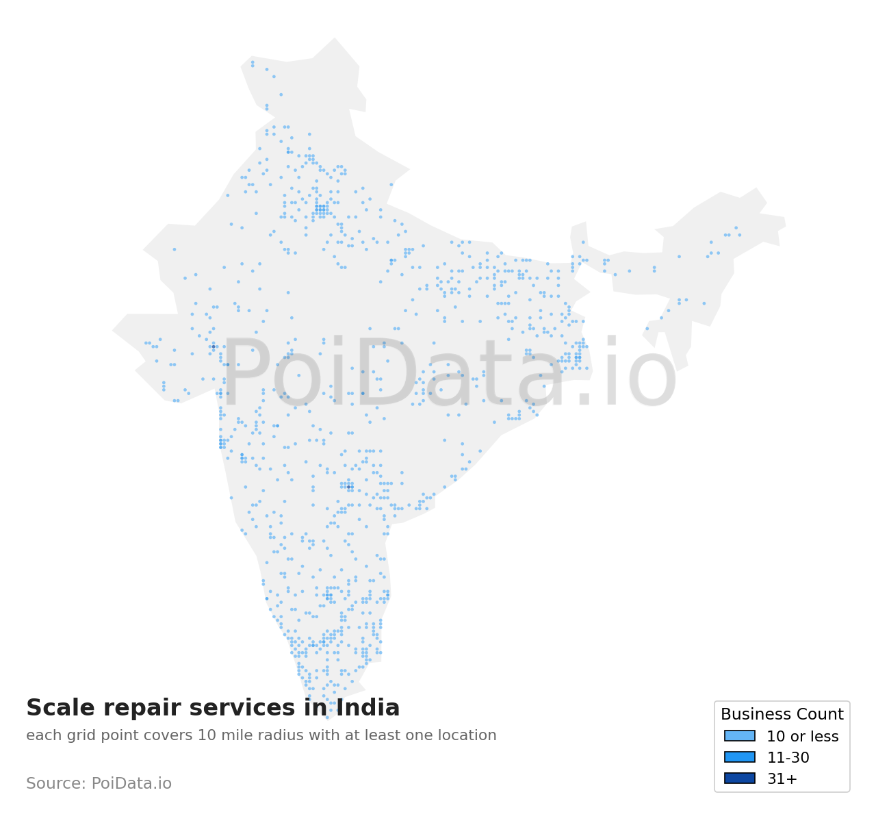 Scale repair service density map for India