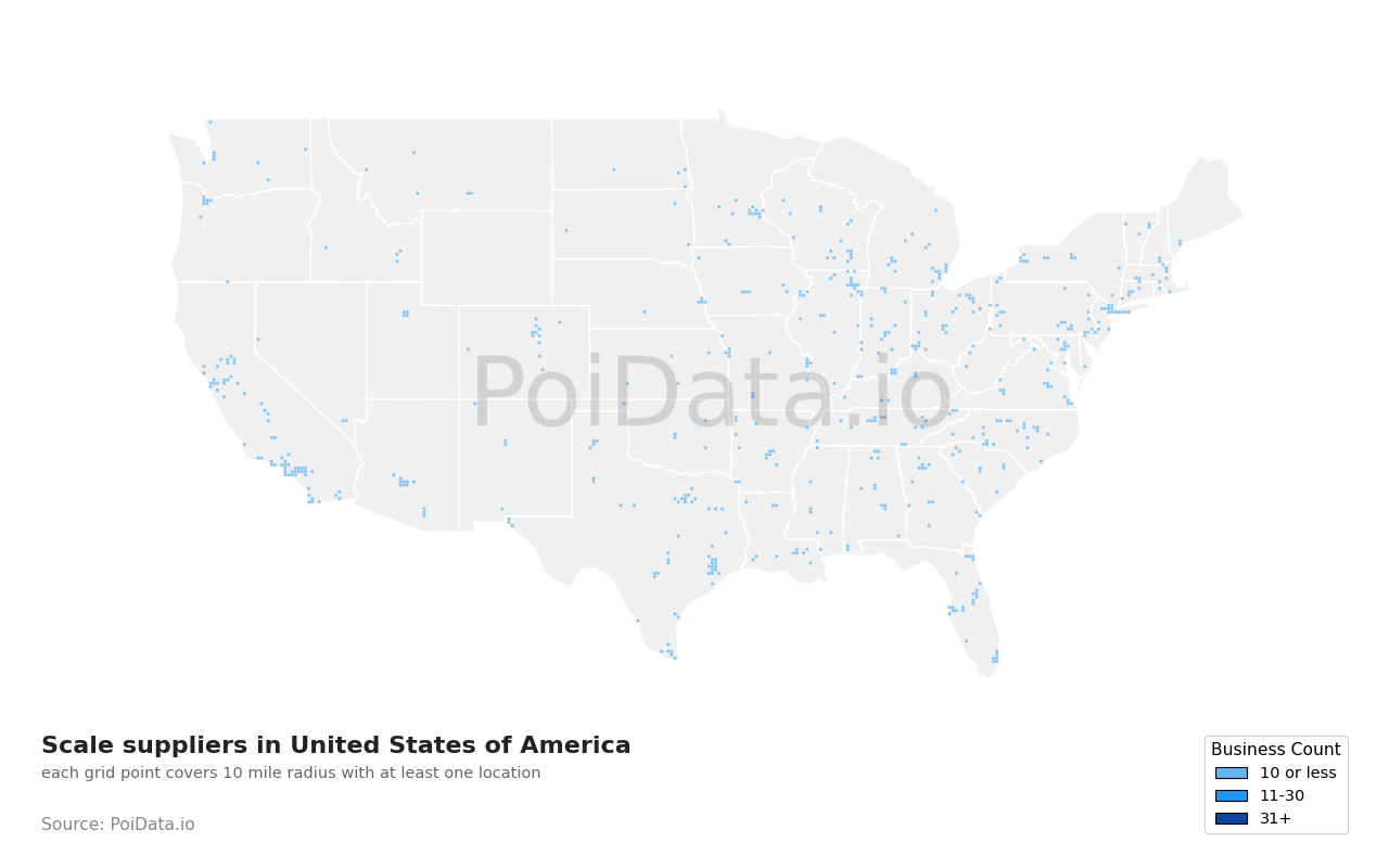 Scale supplier density map for Tennessee, United States