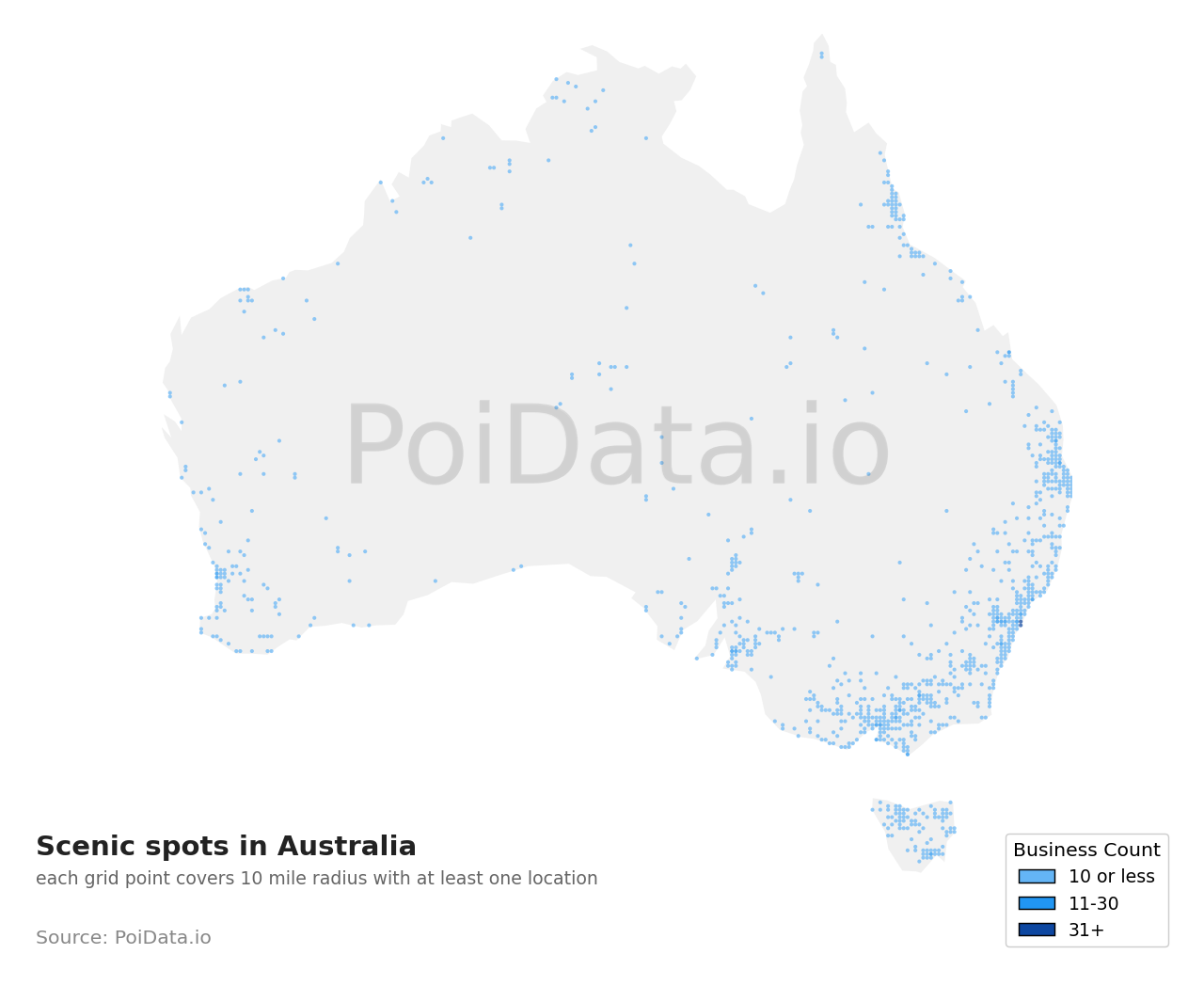 Scenic spot density map for Australia