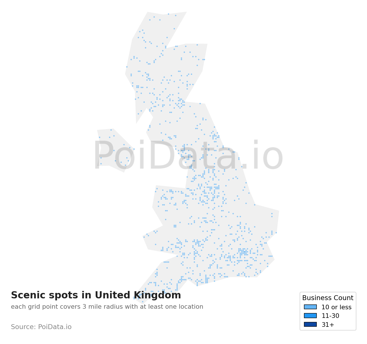 Scenic spot density map for United Kingdom