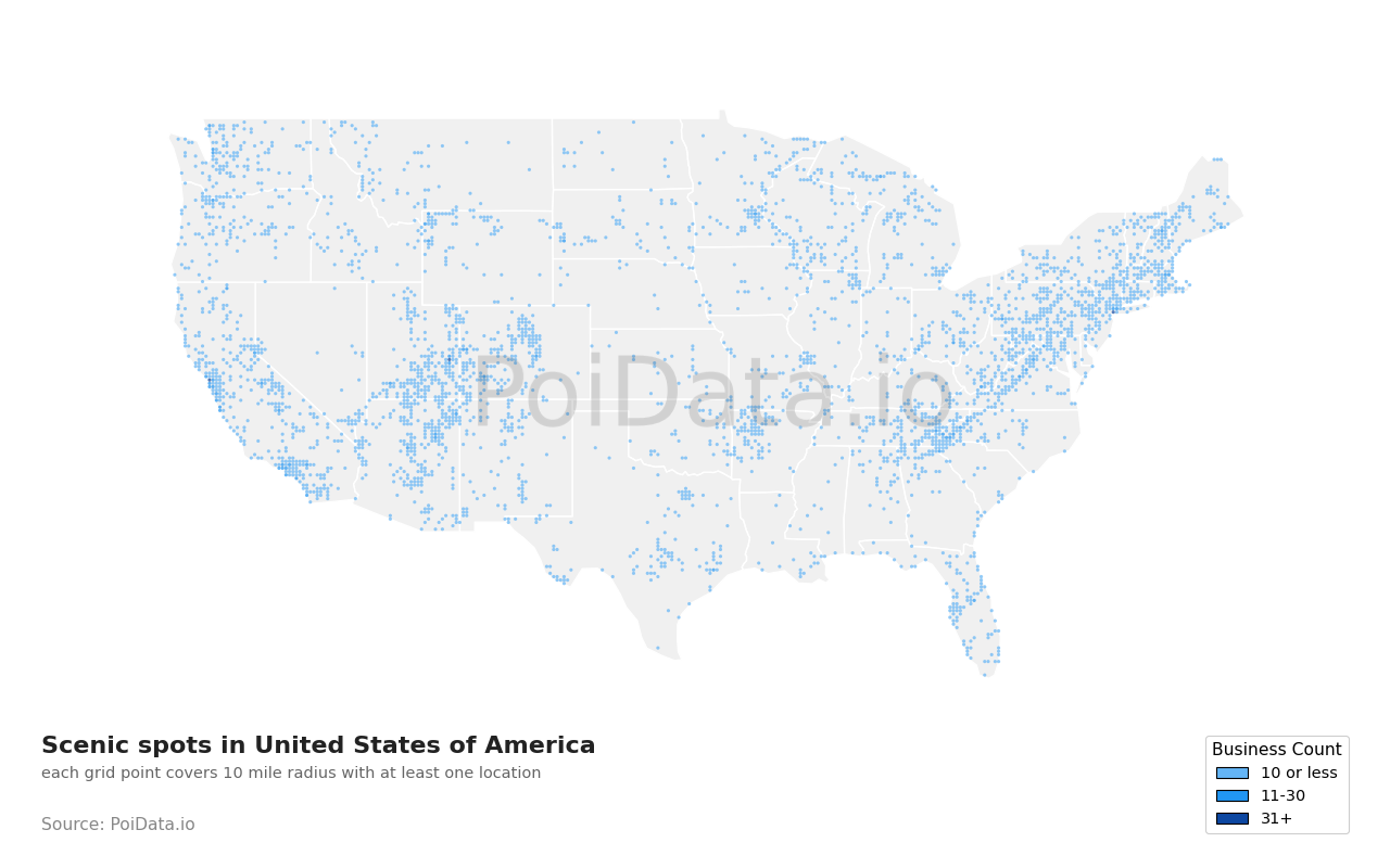 Scenic spot density map for Nevada, United States