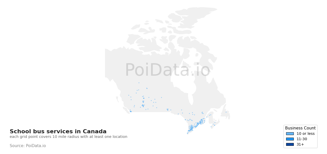 School bus service density map for Saskatchewan, Canada