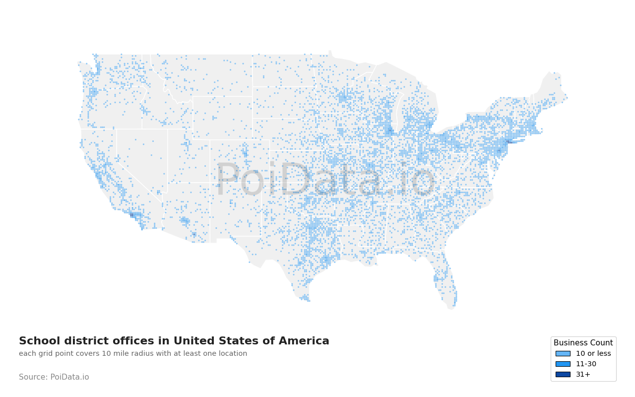 School district office density map for United States