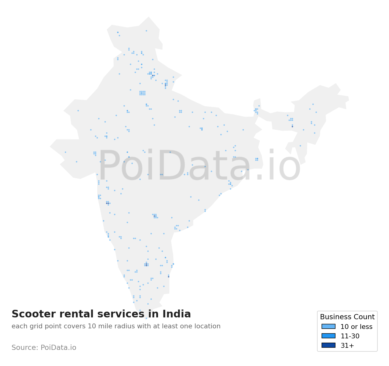 Scooter rental service density map for India