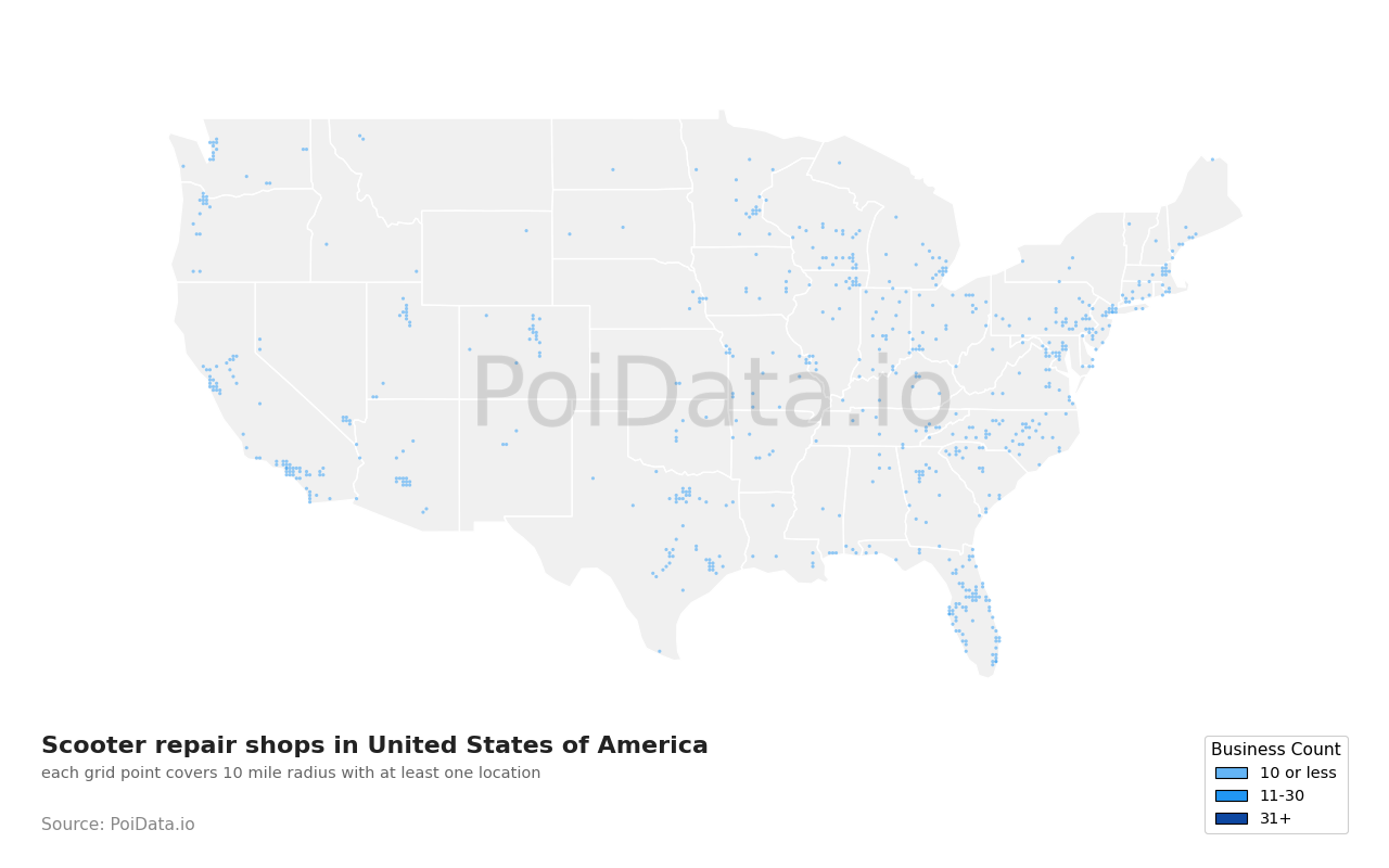 Scooter repair shop density map for New York, United States