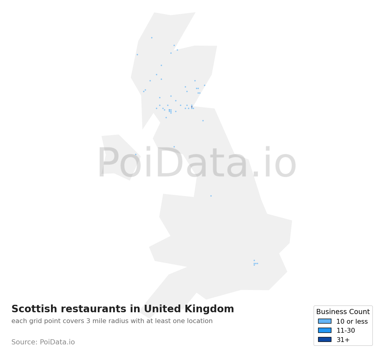 Scottish restaurant density map for United Kingdom