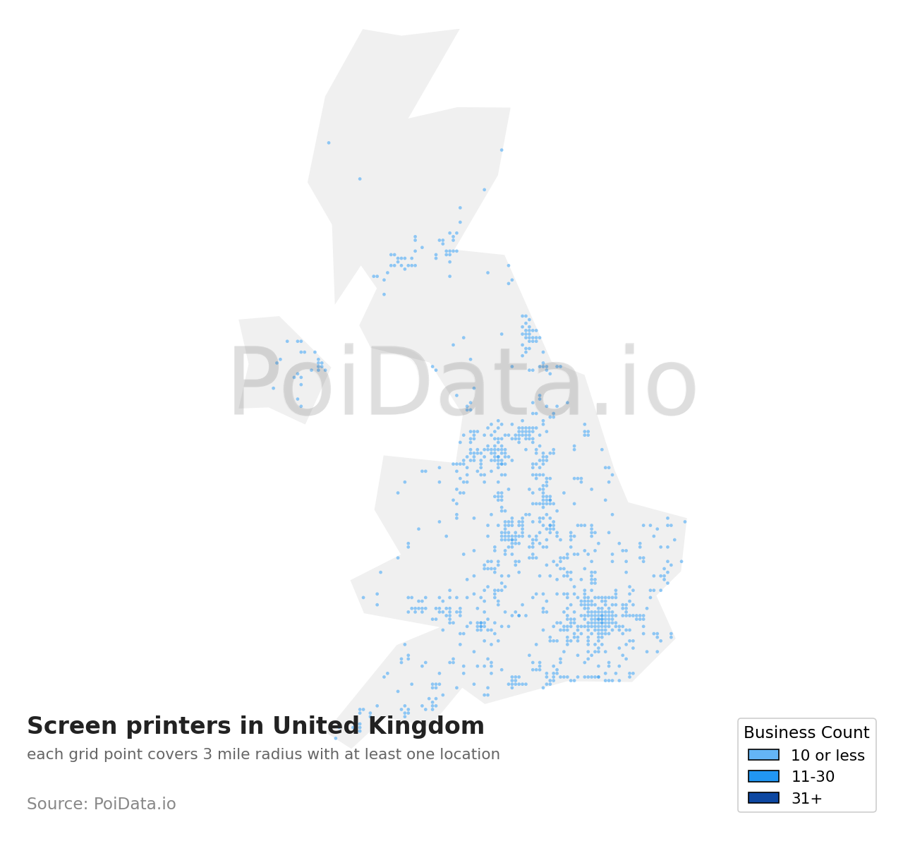 Screen printer density map for United Kingdom