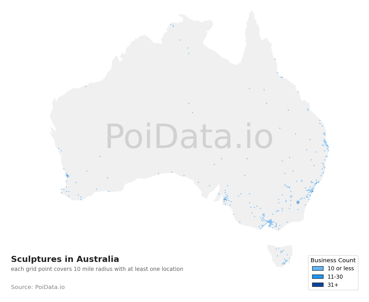 Sculpture density map for Australian Capital Territory, Australia