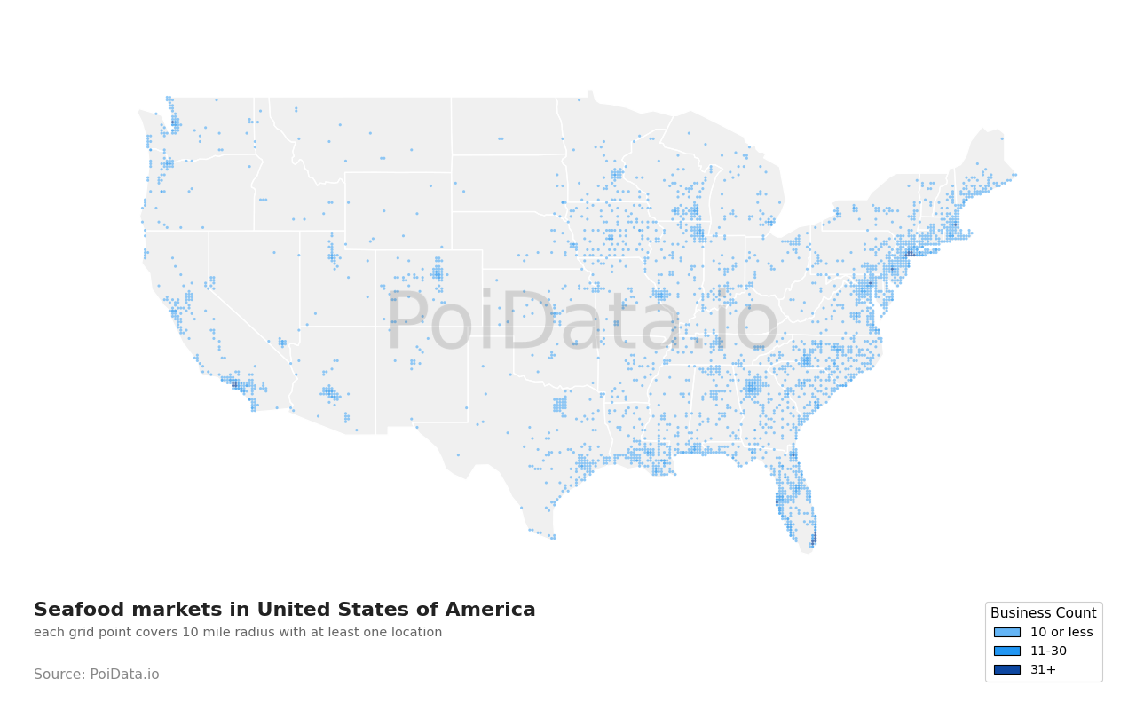 Seafood market density map for New York, United States