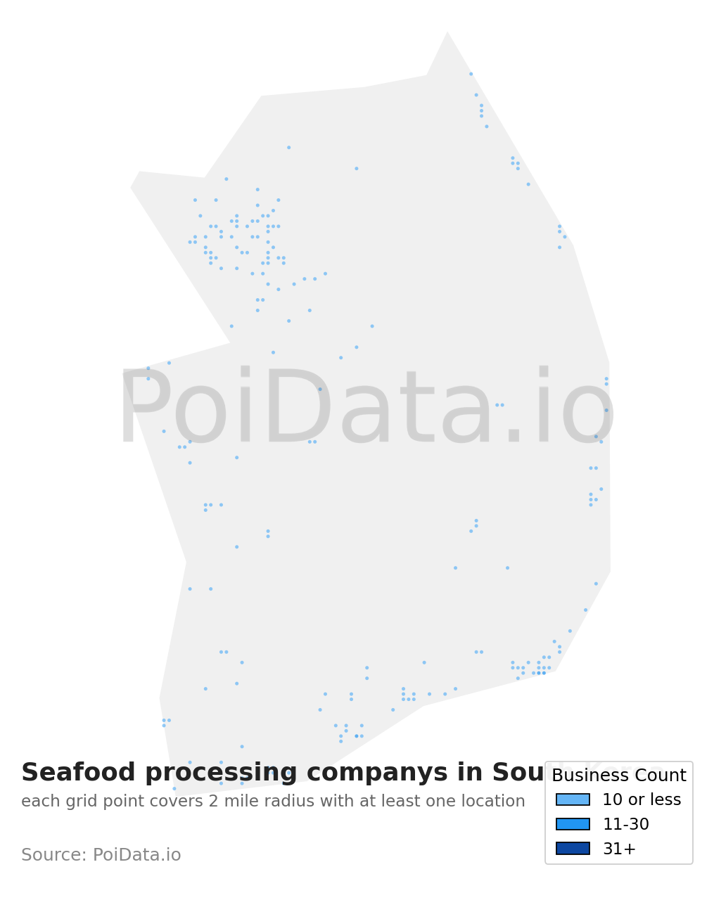 Seafood processing company density map for South Korea