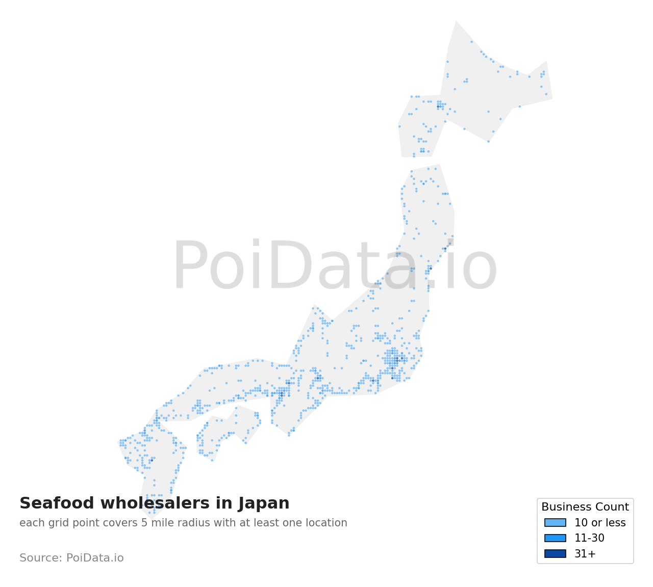 Seafood wholesaler density map for Motoyoshi District, Miyagi, Japan