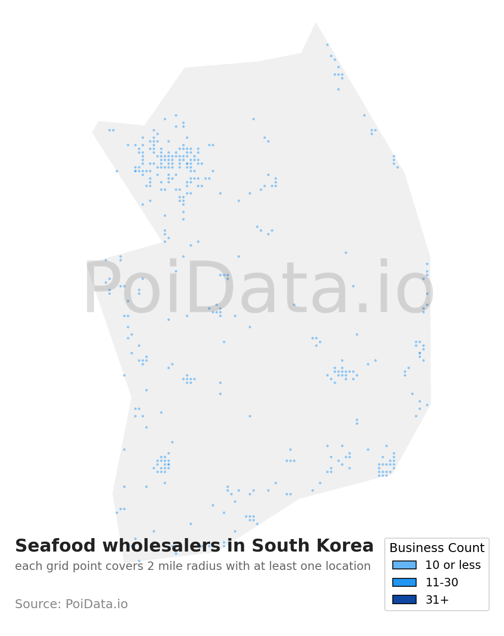 Seafood wholesaler density map for South Korea