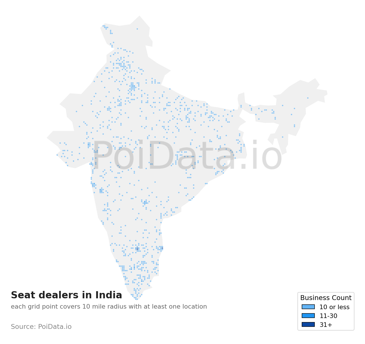 Seat dealer density map for India