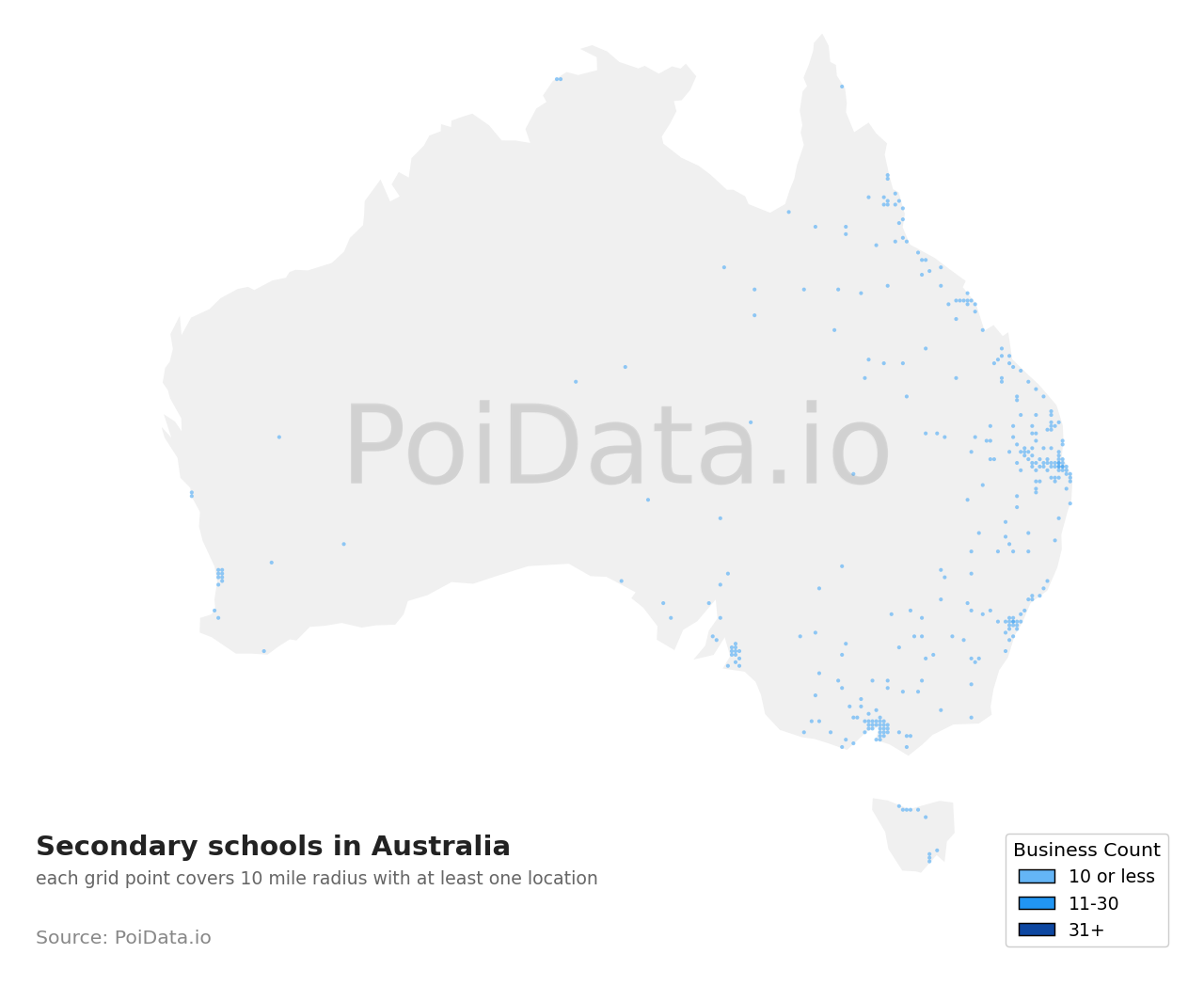 Secondary school density map for QLD, Australia