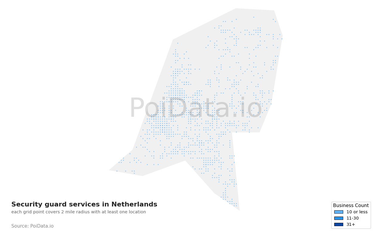 Security guard service density map for Netherlands