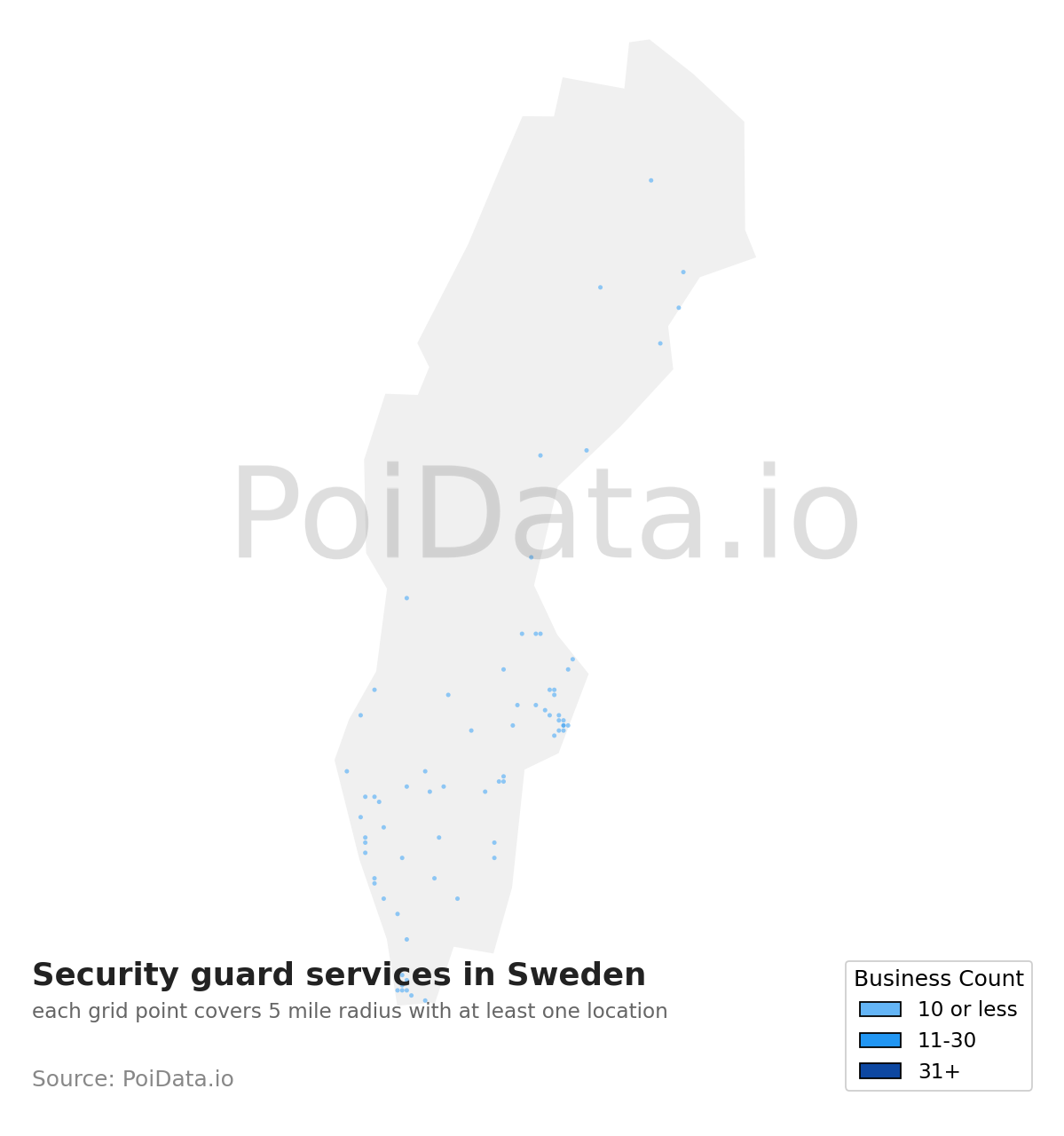 Security guard service density map for Sweden