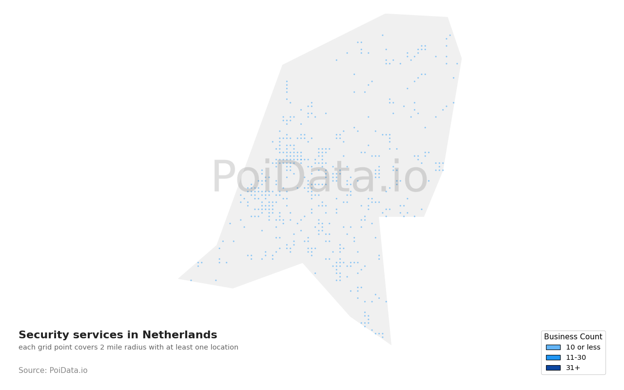 Security service density map for Netherlands