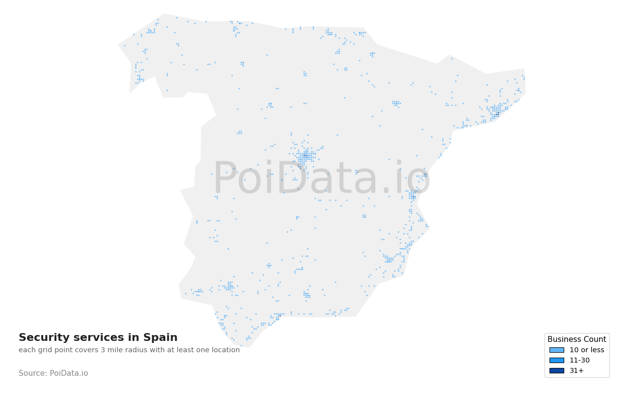Security service density map for Spain