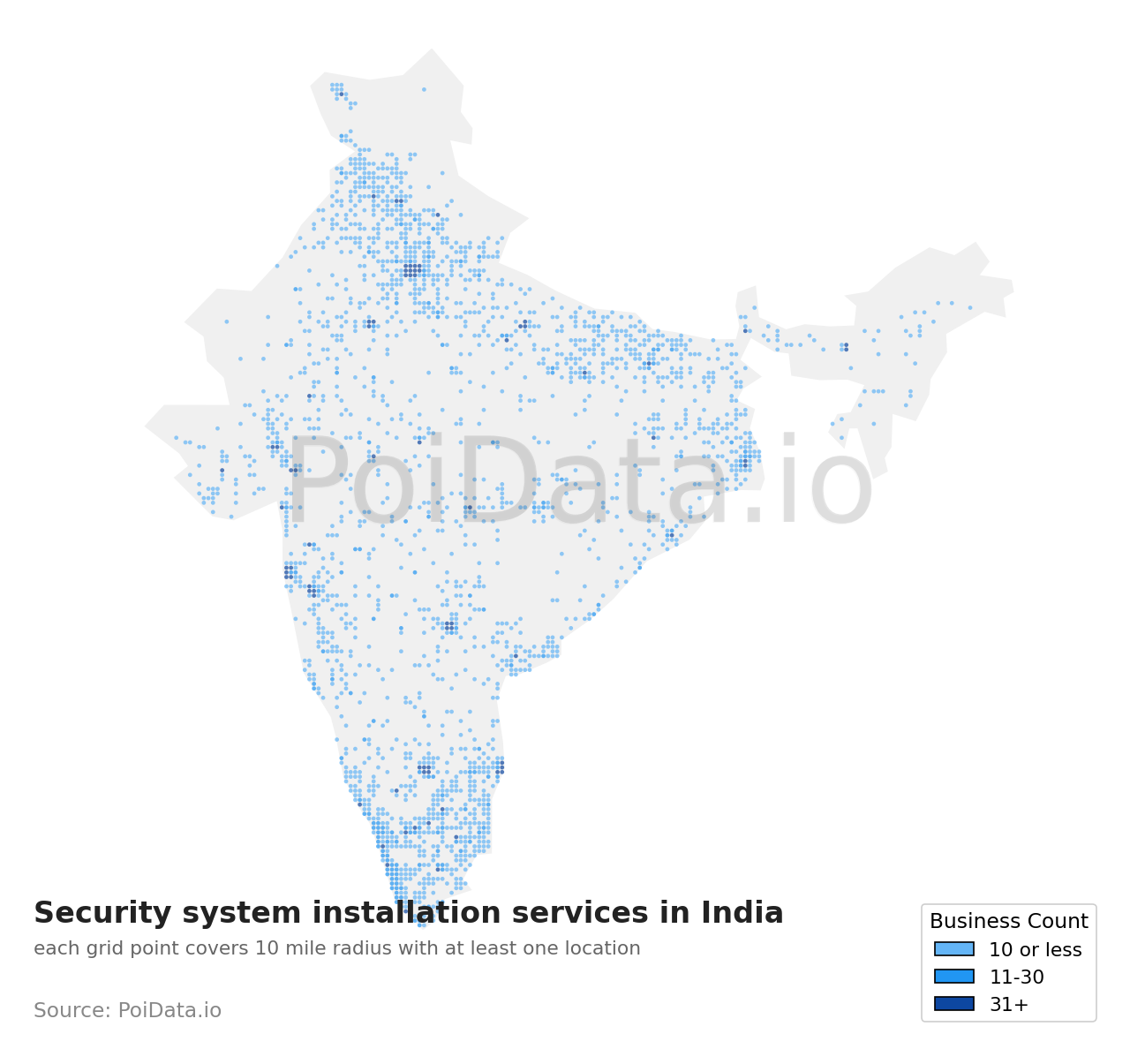 Security system installation service density map for India